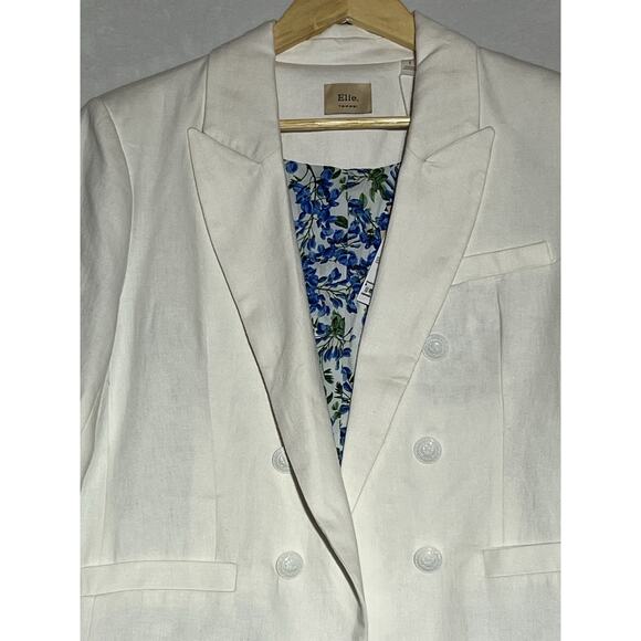 Elie Tahari Blazer Double Breasted Womens 8 White Linen Blend Open Career Office - Picture 3 of 15